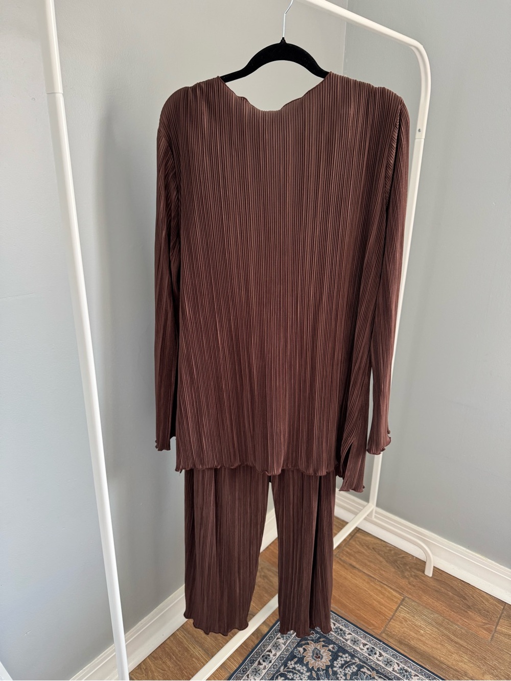 Pleated Two-Piece Set in Chocolate Brown